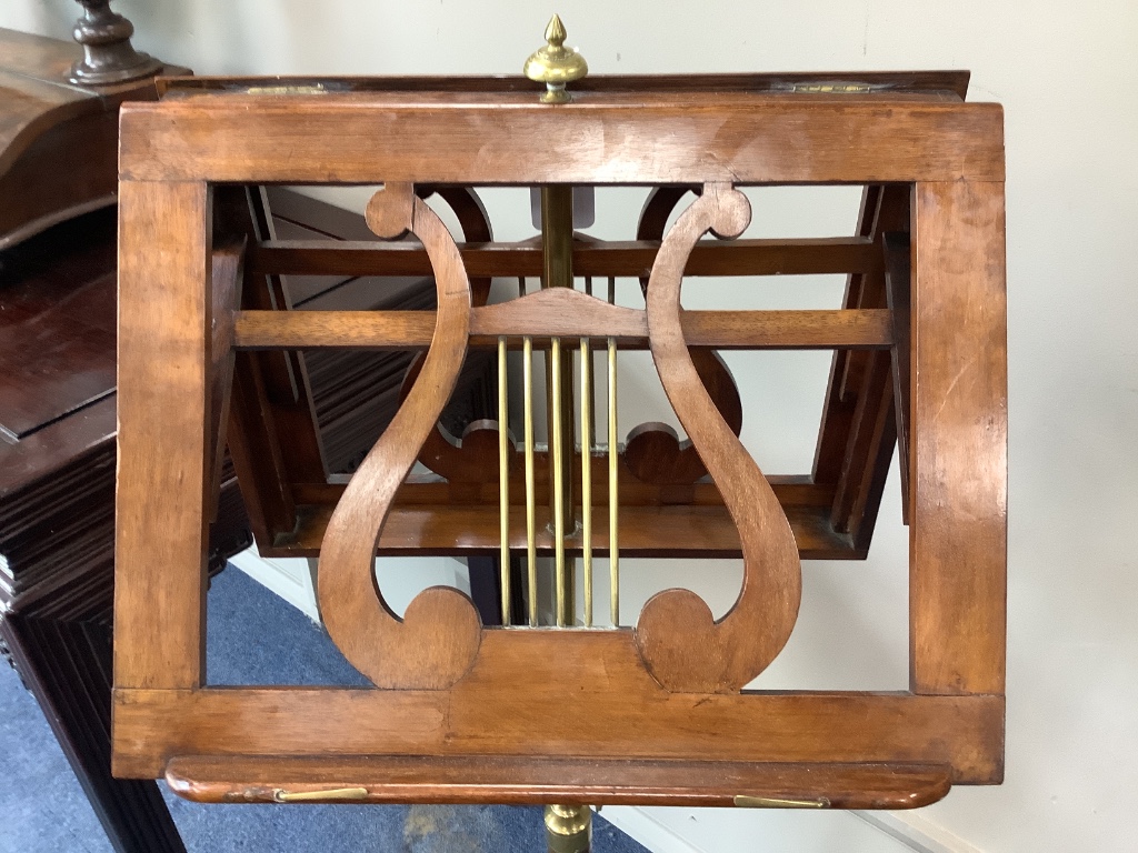 A Regency brass mounted mahogany duet music stand, width 42cm height 112cm